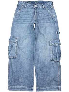 Wild Fable Mid Rise Wide Leg Baggy Cargo Jeans Size 8 Medium Blue Denim Utility